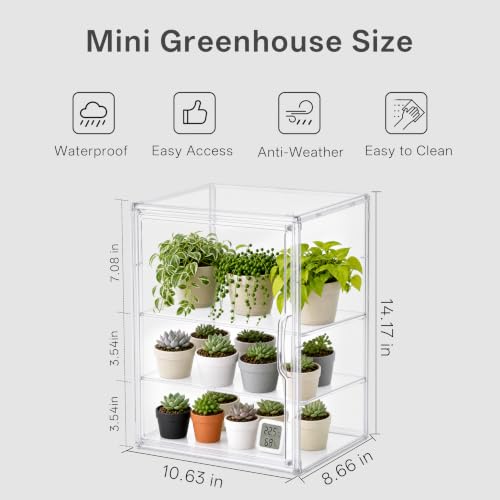 HBlife Mini Greenhouse for Indoor, 3-Tier Clear Stackable Green House with Magnetic Door & Adjustable Dividers, Tabletop Portable Greenhouse for Small Plants Nursery Germination and Display, 1 Pack - size: 14.1 x 8.6 x 10.6 inch (3-Tier）