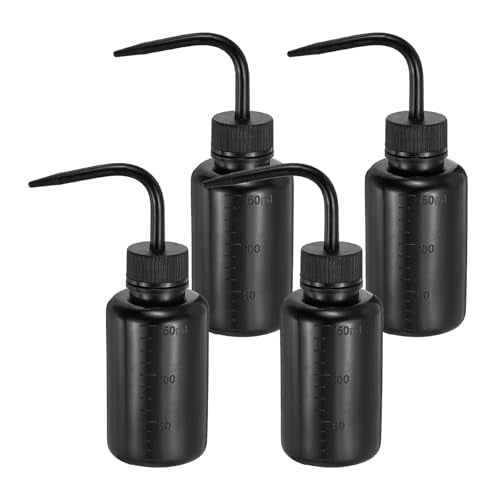 PATIKIL 4 Pcs Wash Bottle, 150ml 5oz Plastic Succulent Watering Bottle Eyelash Tattoo Rinse Wash Bottle for Plant Eyelash Extensions Irrigation Lab RV Gap Cleaning, Black - color: Black, size: 150ml/5oz