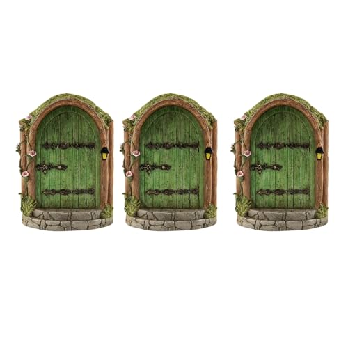 JJLFresheners 3Pcs Green Fairy Door Wooden Miniature Fairy Garden Doors Outdoor Mini Gnome House Accessories for Tree Trunk Ornaments Miniatures, Garden Sculptures and Statues, Fairy Door