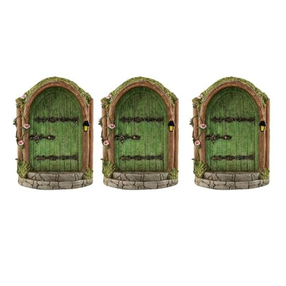JJLFresheners 3Pcs Green Fairy Door Wooden Miniature Fairy Garden Doors Outdoor Mini Gnome House Accessories for Tree Trunk Ornaments Miniatures, Garden Sculptures and Statues, Fairy Door