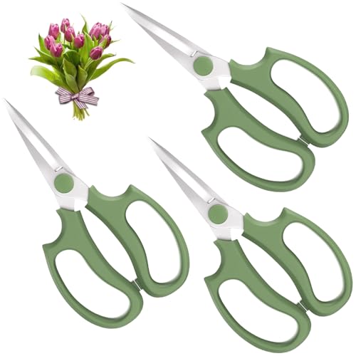 Housolution Flower Scissors, 3PCS Pointed Pruning Shears, Avocado Green | Premium Steel Floral Shears, Floral Fruits Leaf Scissors Hand Pruner Snip Trimming Tool for Gardening Flower Arrangement - color: Pointed-avocado Green, size: 3 Pack