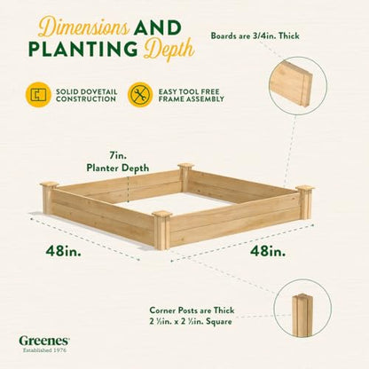 Greenes Fence Premium Cedar Raised Garden Bed, 4' x 4' x 7" (3/4" Thick) - Made in USA with North American Cedar - size: 4 Foot x 4 Foot x 7 Inch