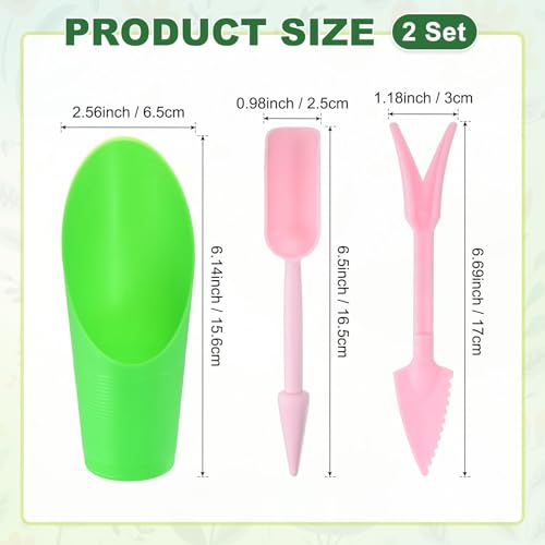 M METERXITY 1-Set Succulent Tools, Plastic 2-in-1 Mini Garden Shovel Hand Succulent Transplanting Tools Garden Shovel Transplant Trowel for Planting/Digging/Aerating/Sowing [Green,Pink] - color: Green,Pink
