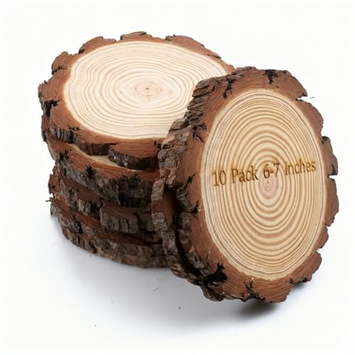 SENMUT 10 Pack Large Wood Slices 6-7 Inch, Natural Wood Rounds for Centerpieces, Unfinished Live Edge Wood Slab for Rustic Wedding Decorations, DIY Crafts, and Table Centerpieces for Party Event Decor - size: 10 Pack 6"-7"