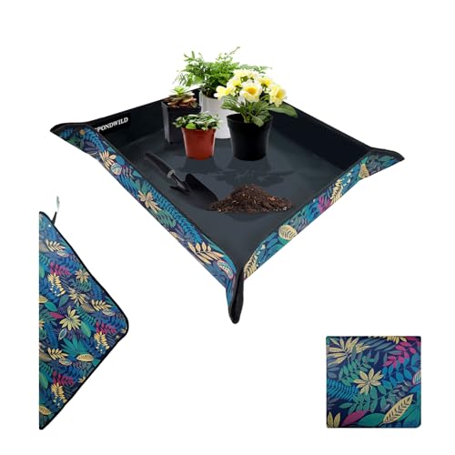 Repotting Mat for Indoor Plants 39.5"x39.5", Unique Gifts for Plant Lovers | Thick Waterproof Potting Mat, Succulent Gardening Mat, Portable Repotting Mat for Mess Control, PVC-Black Leaf Print - color: Black Leaf Print, size: 39.5" x 39.5" x 0.1"