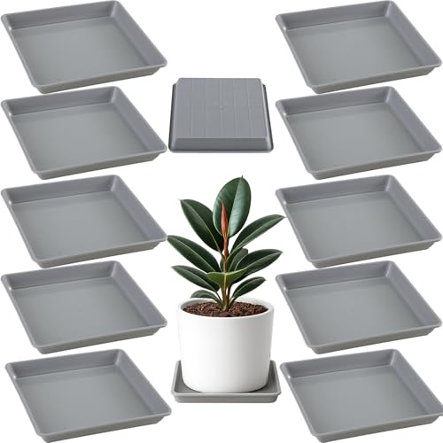 10 Pack Square Plant Saucer 8.6 Inches Plant Trays to Catch Water, Gray - color: Gray, size: 8.6 Inch