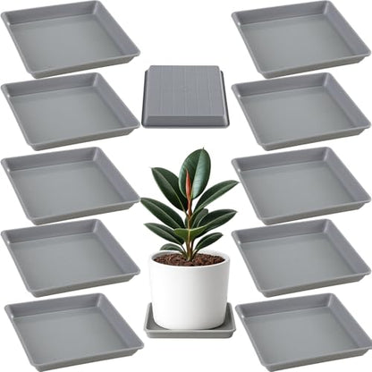 10 Pack Square Plant Saucer 8.6 Inches Plant Trays to Catch Water, Gray - color: Gray, size: 8.6 Inch