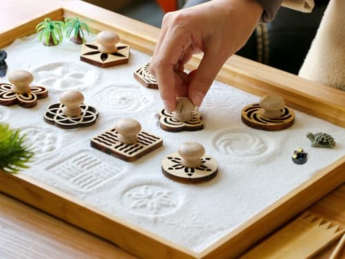 BangBangDa Zen Garden Stamps Rake Gifts - Patterns Sand Play Therapy Kit Meditation Tool Accessories Supplier Mini Office Tabletop Miniature Sandbox Father Mother Mon Dad Man Women Zen Gifts