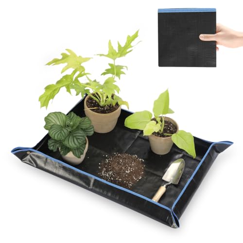 Waterproof Repotting Mat Super Thick for Potting Soil & Mix 39.5"x29.5" - color: Black and Cerulean Blue, size: 39.5" x 29.5"