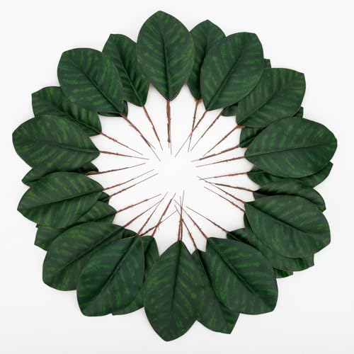 30PCS Magnolia Artificial Leaves Artificial Magnolia Leaf Picks 3D Real Touch for Home Wedding Office Table Outdoor Indoor Wreath Garland Decor