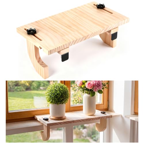 Natural Window Sill Plant Shelf for Plants Windowsill Extender Window Plant Floating Shelves No Drilling Wooden Bracket for Cat Perch Planters (Square,12.6 x 7.1 x 5.9 Inch)