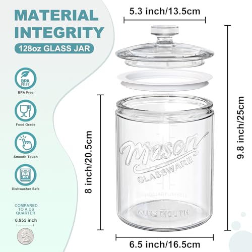 Ritayedet 1 Gallon Glass Cookie Jar with Airtight Lid, Wide Mouth Mason Jar | Wide Mouth, Kitchen Canister for Candy, Coffee, Dog Treat Storage, Terrarium, Apothecary, Laundry Room, BPA Free, Durable - size: 1 Gallon, 1 Pack