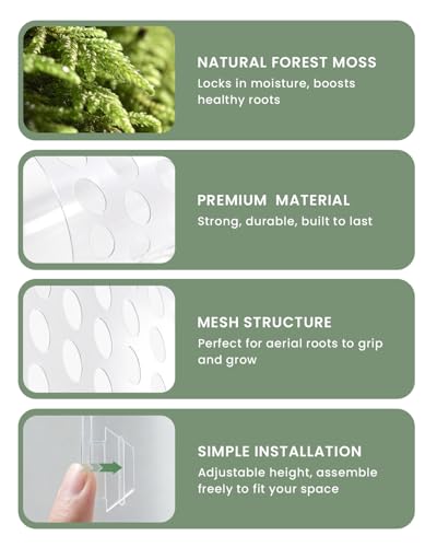 Plastic Moss Pole Kit for Climbing Plants,4Pack 12Inch Stackable Refillable Plant Support with Large Mesh Design,Sphagnum Moss Pole for Monstera Indoor Plants,Complete Set with Garden Ties