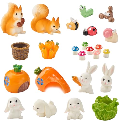 24Pcs Mini Rabbits Fairy Garden Accessories DIY Kit, Miniature Garden Set with Mini Resin Animals, Tiny Bunnies, Squirrels, Mushroom Figurines, for Terrarium Micro-Landscaping Decorations - color: Rabbit Set
