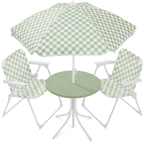 Best Choice Products Kids Picnic Table and Chair Set with Umbrella, 3-Piece Foldable Outdoor Table Set for Toddlers Ages 2-5, Patio Play Furniture, 70 lb Chair Capacity, 110 lb Table Capacity - Sage - color: Sage