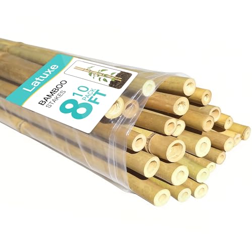 Bamboo Stakes 8FT, 10pcs Garden Stakes 94inch Specifically Designed for Climbing Plants, Ideal for Tomatoes, Beans, Cucumbers, Peppers, Vines, and More Plant Growth - size: 8FT, 10pcs