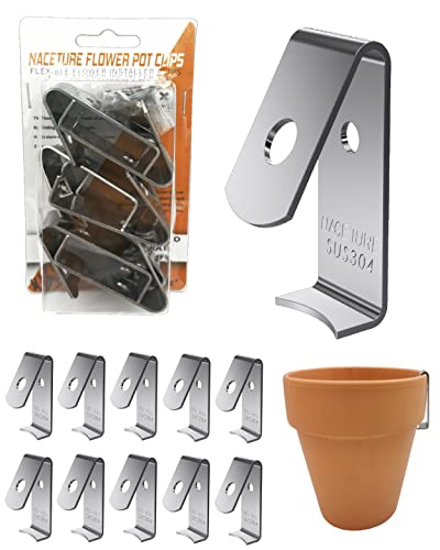 Heavy Duty Stainless Steel Flower Pot Clips, 12 Pack | Fits standard 5–8 inch flower pots for secure indoor and outdoor wall mounting.