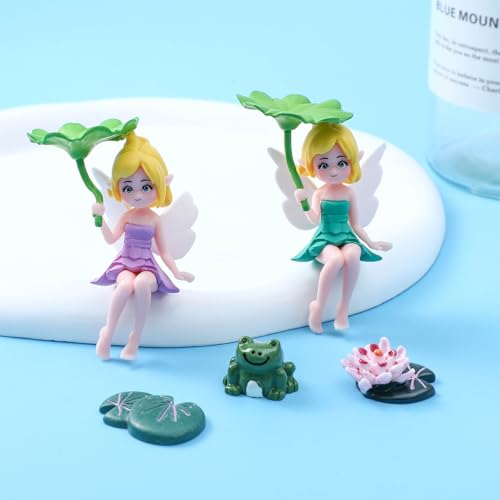ONEST 7 Pieces Miniature Fairy Garden Accessories Small Fairy Figurines Fly Lotus Wing Figurines for Car Decor Fairy Garden Flower Pot Birthday Cake Topper