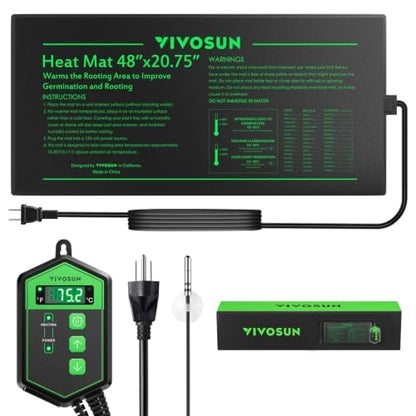 VIVOSUN 48" x 20.75" Seedling Heat Mat and Digital Thermostat Combo Set | UL & MET-Certified Warm Hydroponic Heating Pad for Germination, Indoor Gardening, Greenhouse - size: 48"x20.75"