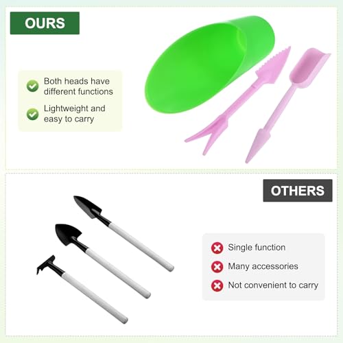 M METERXITY 2-Set Succulent Tools, Plastic 2-in-1 Mini Garden Shovel Hand Succulent Transplanting Tools Garden Shovel Transplant Trowel for Planting/Digging/Aerating [Deep Green,Green,Purple] - color: Deep Green,Green,Purple