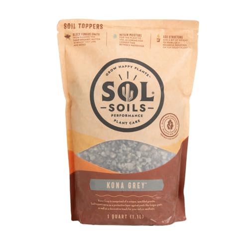 sol soils Kona Grey Soil Topper – St. Cloud Grey Granite Decorative Rocks for Potted Plants, Succulents, Cactus, Houseplants, and More – Top Dressing for Water Retention & Pest Protection – 1 Quart - color: Kona Grey, size: 1 Quart