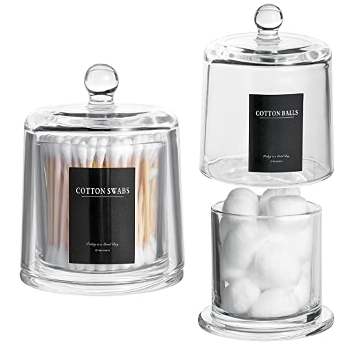 Qtip Holder Apothecary Jars with Lid, 2 Pack Thick Glass, Clear | Bathroom Canisters Vanity Organizer for Cotton Balls, Swabs, Candy, Jewelry, Makeup Storage, Bathroom Decor - color: Black