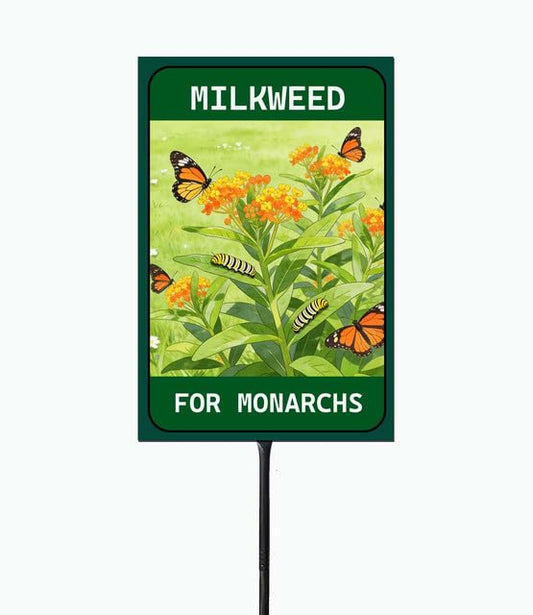 Milkweed For Monarchs, 36" Tall Metal Sign with Stake, High-Contrast Print, 8" x 12", Garden Decor, Outdoor Lawn Art - color: c3, size: Black Threaded 36" Ht