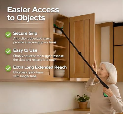Extra Long Grabber Reacher Tool, 60" Aluminum Foldable Reacher Grabber, Dual Magnetic Tip Pickup Grabber Trash Picker, Strong Grip Aid for Upper Shelves, Elderly, Surgery Recovery Must Have - color: 60"greenblack