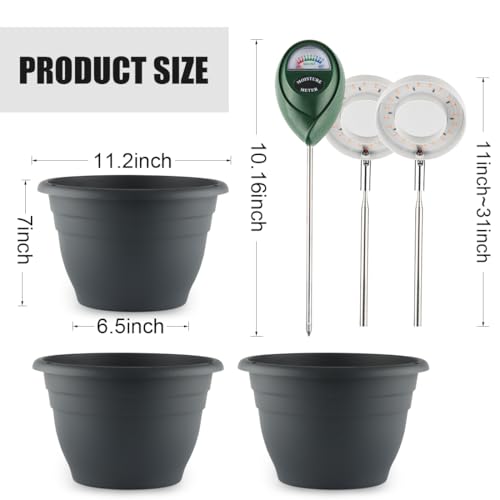 RooTrimmer 2 Pack 11 Inch Plant Pots with LED Grow Light,Full Spectrum Indoor Planter Kit with Soil Moisture Meter & Drainage System,Modern Flower Pots for Home Office Plants