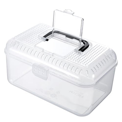 MyGift Reptile Carrier Critter Keeper Terrarium 9.5 x 6 Inch Clear Portable Tank with Black Carrying Handle, Transparent Travel Case for Insects Arachnids Amphibians