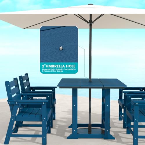 5 Piece Patio Dining Set, HDPE All-Weather Furniture,Navy | Waterproof 4 Chairs with Armchair Seat & 1 Square Table, Natural Wood Look for Backyard, Garden, Patio - color: Navy, size: Square 5-Piece Dining Set