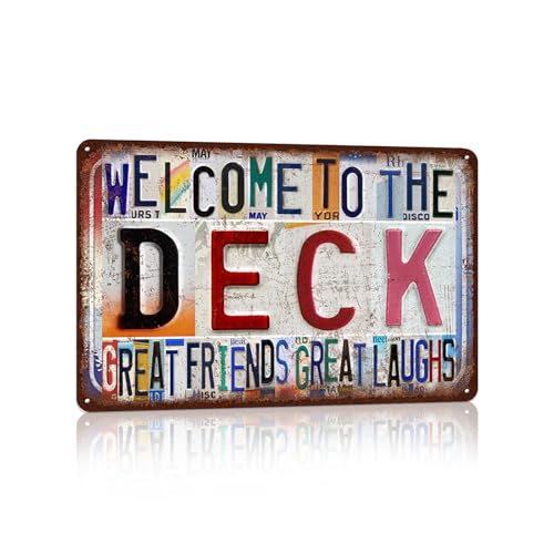 Vintage Welcome To The Deck Great Friends Great Laughs | Wall Decor Metal Sign Tin Signs - color: Welcome-A-09