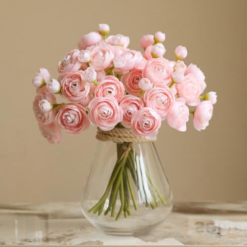 ASTRYAS Ranunculus Artificial Flowers, 18 Pcs Blush Faux Silk Mini Ranunculus Bulk Fake Wedding Filler Flowers for DIY Pink Bouquets, Centerpieces, Bridal Shower Decorations, Pink - color: Light Pink Ranunculus