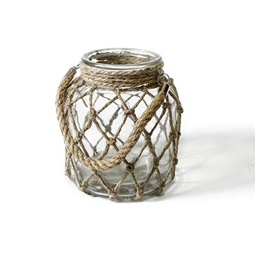 Rustic Hanging Mason Nautical Jar Creative Rope Net Dry Flower Glass Vase with Handle 6.5 Inch - color: 1 Vase 6.5“