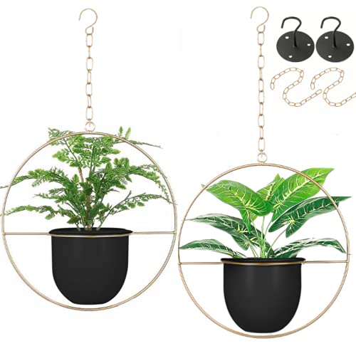 2 Pack Hanging Planter with 5.5" Pot, Metal Hanging Plant Holder | Hanging Planters for Indoor Plants, Hanging Pot, Indoor Hanging Planter, Plant Hanger, Metal hanging baskets for plants - color: Black & Gold