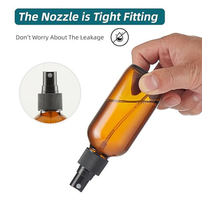 Dark Amber Glass Spray Bottles 4 oz, Small, Fine Mist, 4 Pack