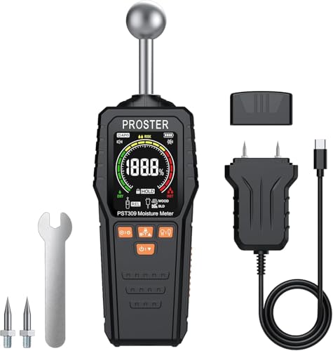 Proster 2-in-1 Moisture Meter Pin/Pinless Rechargeable 3-Color Bar - color: Black 2 in 1