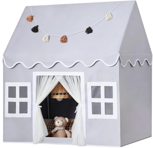Kids Play Tent Indoor: Mat, Tassel Garland - Gray Girl Tent Playhouse for Boys Kids Toys for Boy Girl Birthday Gift - color: All-gray, size: Normal