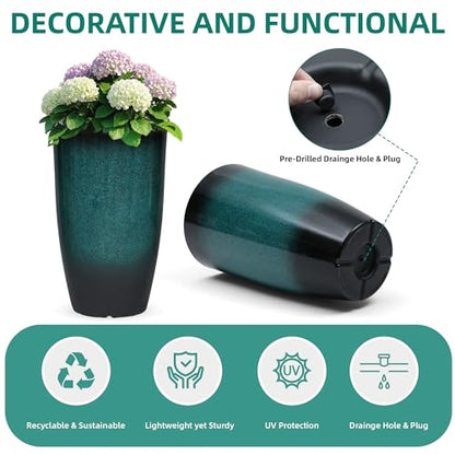 Autodaya 24" Tall Large Outdoor Planters for Plants Set of 2, Faux Ceramic - color: Gradient Turquoise-24"h