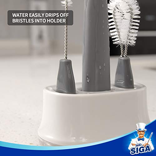 MR.SIGA Water Bottle Brush Cleaning Set with Storage Holder | Bottle brush with stand, cleaning brushes for tumblers, baby bottles, drinking glass, straw cleaner brush