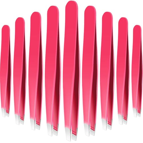 Mudder 12 Pcs Eyebrow Tweezers Set for Facial Hair in Bulk - color: Rose Red