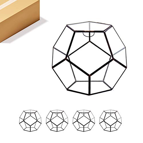 WGV Geometric Planter Terrarium Bulk, Width 8.7" Height 7.5" Clear Glass Black Frame DIY Succulent air Plant Miniature Fairy Garden Windowsill Tabletop Decor, Globe Geode 4 Pieces - color: Black (1 Case), size: Geode Medium