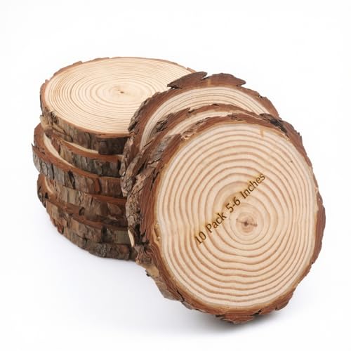 SENMUT Wood Slices, 10 Pack, 5-6 Inch Natural Pine Wood Rounds, Sanded Smooth, Round, for Centerpieces, Rustic Wedding Decor, DIY Crafts, Christmas Ornaments - size: 10 Pack 5"-6"