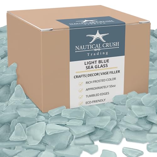 Bulk Sea Glass – 55oz Tumbled Sea Glass in Light Blue – Seaglass for Crafts, Decor & Jewelry – Real Seaglass Pieces for DIY & Art Projects - size: 55 Ounces