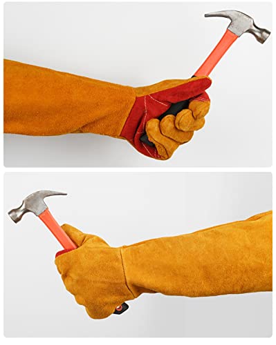 23.6 Inch Long Sleeves Leather Welding Gloves for Men, Heat Resistant Barbecue Stove Fire Gloves, Puncture Resistant Gloves for Garden and Animal Handling, Tool Gifts for Men Welders