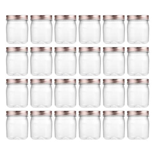novelinks 8 oz Plastic Mason Jars and Clear Plastic Jars with Lids 8 oz | 24 Pack, Rose Gold, Plastic Containers with Lids, Small Mason Jars, Clear Jars Bulk, Spice Jars, Slime Jars, Mini Jars - color: Rose Gold, size: 24 Pack 8 Ounce