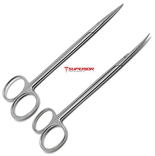 2 Pcs Dental Surgical Medical ENT Scissors Kelly Straight & Curved 7" Sharp/Sharp Instruments