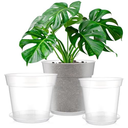 3 Pack Clear Nursery Pot,8 Inches,9.25 Inches,9.6 Inch | Drainage Hole, Large, Variety, Clear Plant Pots with Trays, Indoor Outdoor, Vegetable Propagation, Seed Starting - size: 8 Inches, 9.25 Inches, 9.65 Inches