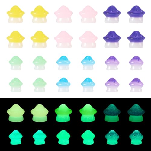 30Pcs Tiny Luminous Resin Mushrooms, Glow in The Dark Mini Mushroom Miniature Figurines Colorful Cute Fairy Garden Mushroom Ornaments for Dollhouse Micro Landscape Potted Garden Decoration - color: Mixed Color