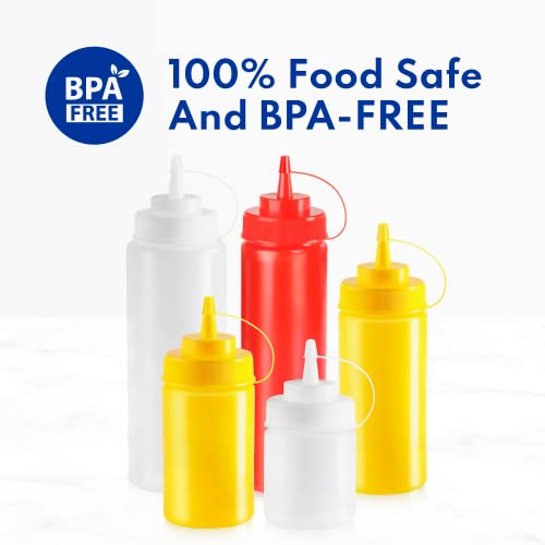New Star Foodservice 26528 Plastic Squeeze Bottles with Cap and Scale, Wide Mouth, 16 oz, Yellow, Pack of 6 - color: Yellow, size: 16 Ounces